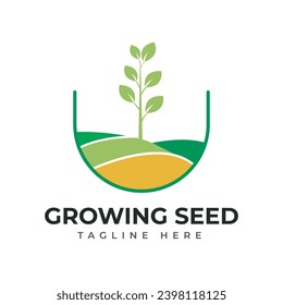 Hand drawn flat tree farmer market circle vector logo template vector 