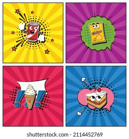 Hand drawn flat trendy cartoon elements collection Fast Food