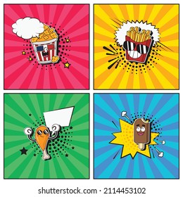 Hand drawn flat trendy cartoon elements collection Fast Food