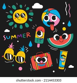 Hand drawn flat trendy cartoon elements collection  Happy summer
