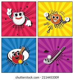 Hand drawn flat trendy cartoon elements collection Sport