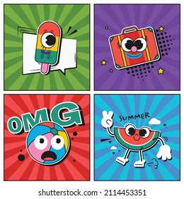 Hand drawn flat trendy cartoon elements collection  Happy summer