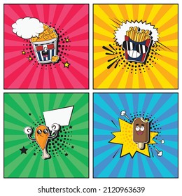 Hand drawn flat trendy cartoon elements collection Fast Food