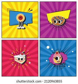 Hand drawn flat trendy cartoon elements collection Sweet Dessert
