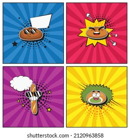 Colección de elementos de dibujos a la moda a la mano Diseño plano de dibujos animados Pan