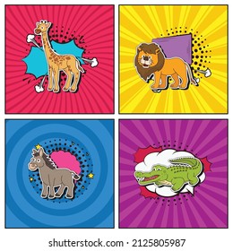 Hand drawn flat trendy cartoon elements collection Animals