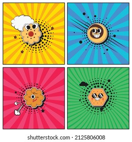Hand drawn flat trendy cartoon elements collection Biscuit cookie cracker