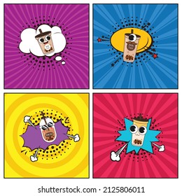 Hand drawn flat trendy cartoon elements collection Bubble milk tea