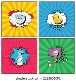 Handgezeichnete Sammlung von trendigen Cartoon Elementen Badezimmer