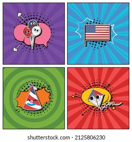 Hand drawn flat trendy cartoon elements collection 4 Of July