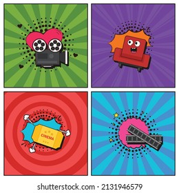 Hand drawn flat trendy cartoon elements collection cinema