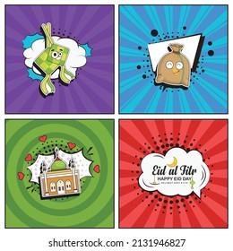 Hand drawn flat trendy cartoon elements collection Eid Mubarak