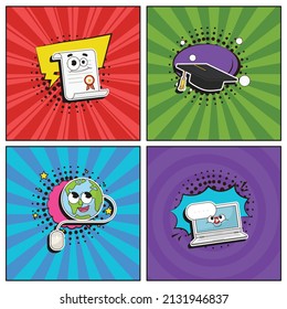 Hand drawn flat trendy cartoon elements collection Distance education