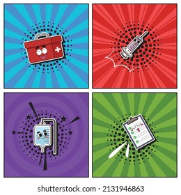 Médico de recolección de elementos de dibujos a la moda a la mano