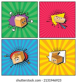 Kollektion handgezeichneter, trendiger Cartoon-Elemente Kartonboxen