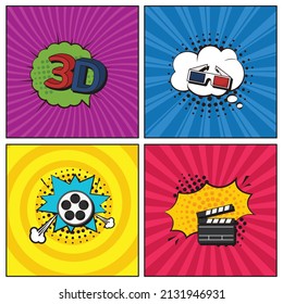 Hand drawn flat trendy cartoon elements collection cinema