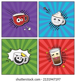 Hand drawn flat trendy cartoon elements collection Coffee