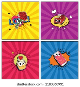 Hand drawn flat trendy cartoon elements collection Valentine