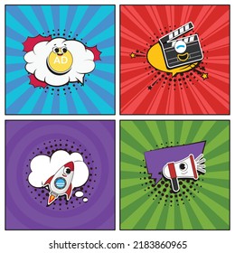 Hand drawn flat trendy cartoon elements collection Video marketing