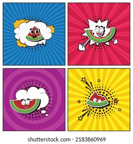 Hand drawn flat trendy cartoon elements collection watermelon