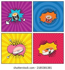 Hand drawn flat trendy cartoon elements collection Sushi