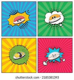 Hand drawn flat trendy cartoon elements collection Sushi