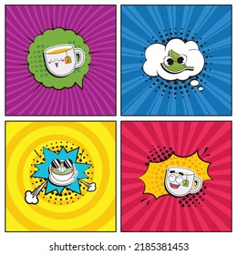 Hand drawn flat trendy cartoon elements collection Tea time