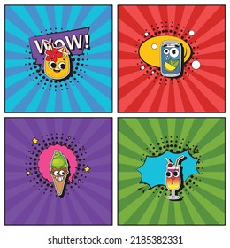 Colección de elementos de dibujos a la moda a la mano de diseño de dibujos a la moda en verano Bebida de verano