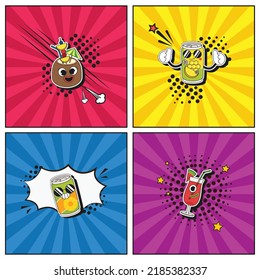 Hand drawn flat trendy cartoon elements collection Summer Drink