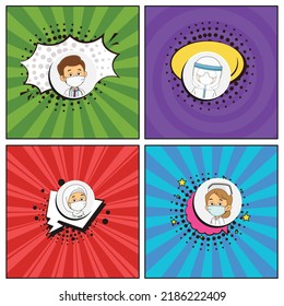Hand drawn flat trendy cartoon elements collection stop virus