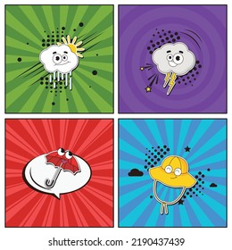 Hand drawn flat trendy cartoon elements collection Rainy Season