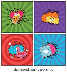Kollektion von handgezeichneten, flachen, trendigen Cartoon-Elementen Pool Party