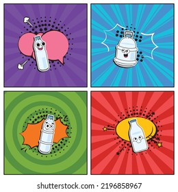 Colección de elementos de dibujos a la moda a la mano Botella de agua plástica