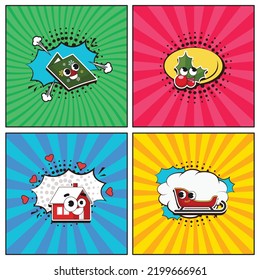 Hand drawn flat trendy cartoon elements collection merry christmas