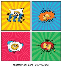 Colección de elementos de dibujos a la moda a la mano de diseño plano Pasta