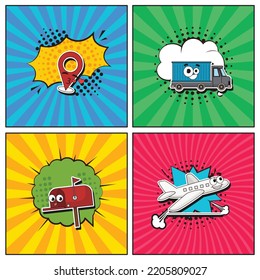 Hand drawn flat trendy cartoon elements collection Logistics