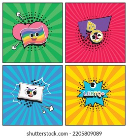 Hand drawn flat trendy cartoon elements collection LGBTQ