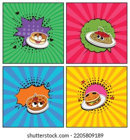 Hand drawn flat trendy cartoon elements collection menu food and drink