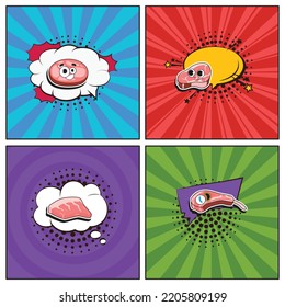Colección de elementos de dibujos a la moda a la mano Colección de carne y salchicha