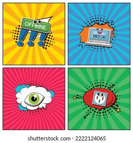 Hand drawn flat trendy cartoon elements collection Digital Detox