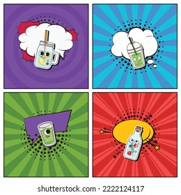 Colección de elementos de caricatura de moda plana dibujada a mano Detox