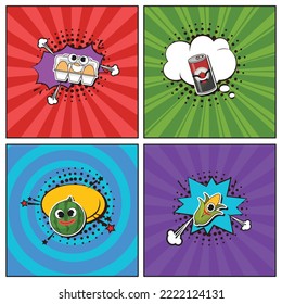 Hand drawn flat trendy cartoon elements collection Grocery