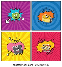 Hand drawn flat trendy cartoon elements collection Diet