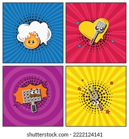 Hand drawn flat trendy cartoon elements collection Grill and BBQ