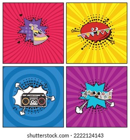 Hand drawn flat trendy cartoon elements collection happy birthday