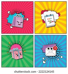 Colección de elementos de caricatura de moda y dibujados a mano feliz cumpleaños