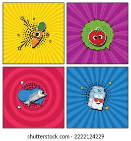 Hand drawn flat trendy cartoon elements collection Grocery