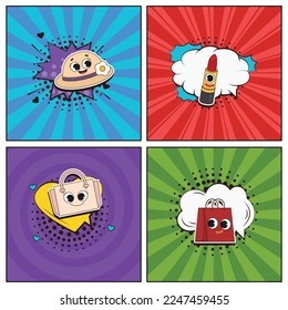 Hand drawn flat trendy cartoon elements collection Lady