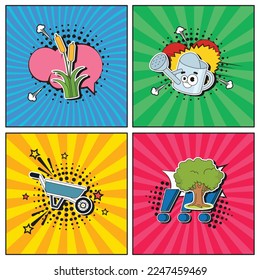 Hand drawn flat trendy cartoon elements collection Farm in village