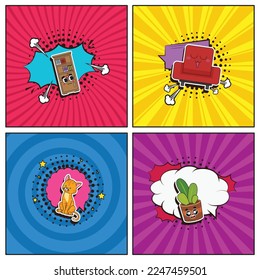 Hand drawn flat trendy cartoon elements collection Home